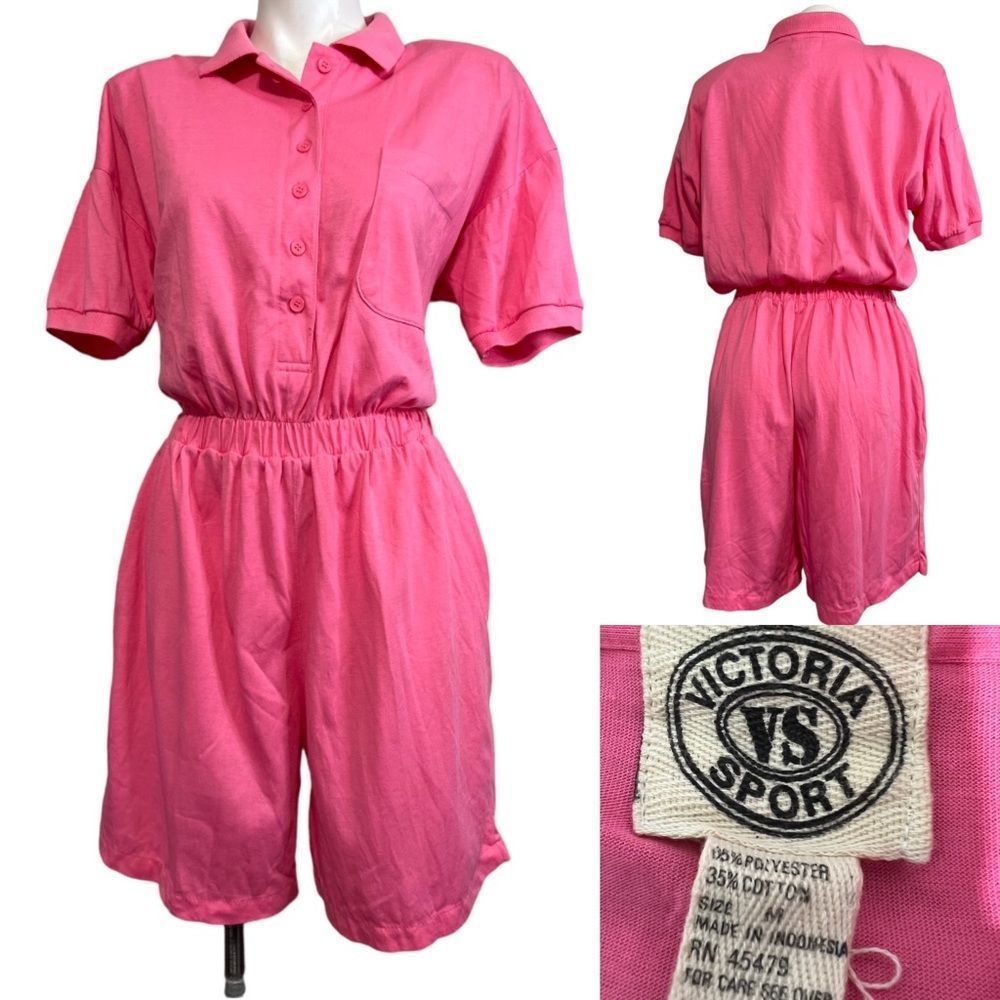Victoria Sport VS short sleeve button up romper shorts sz M